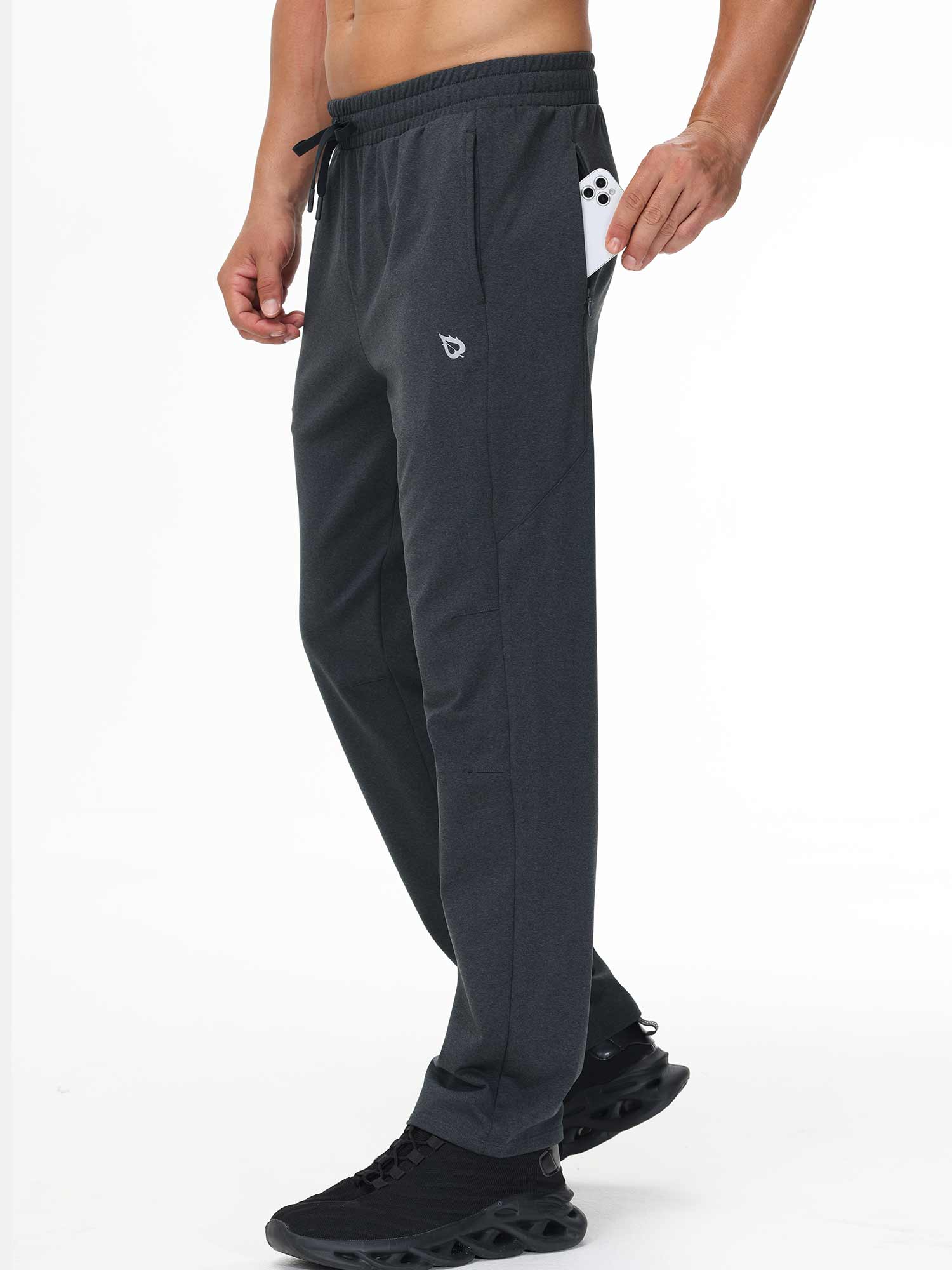 Men's dark grey fleece-lined athletic pants with smartphone pocket and straight leg fit. #color_Dark Gray