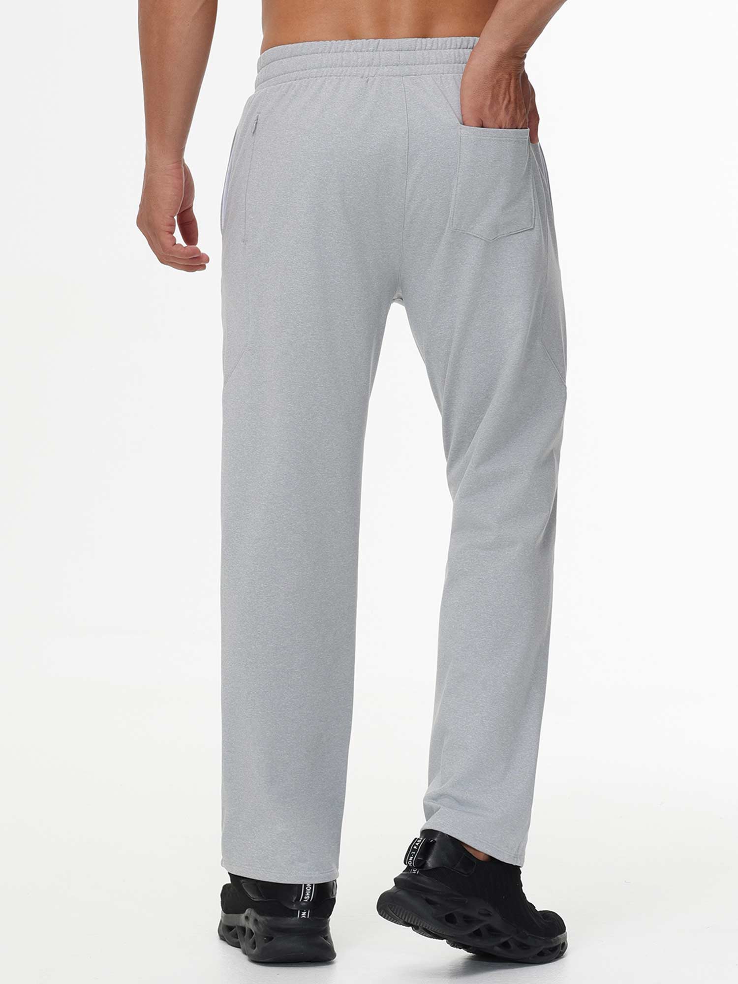 Side view of Baleaf men's light gray water resistant pants with zippered pocket