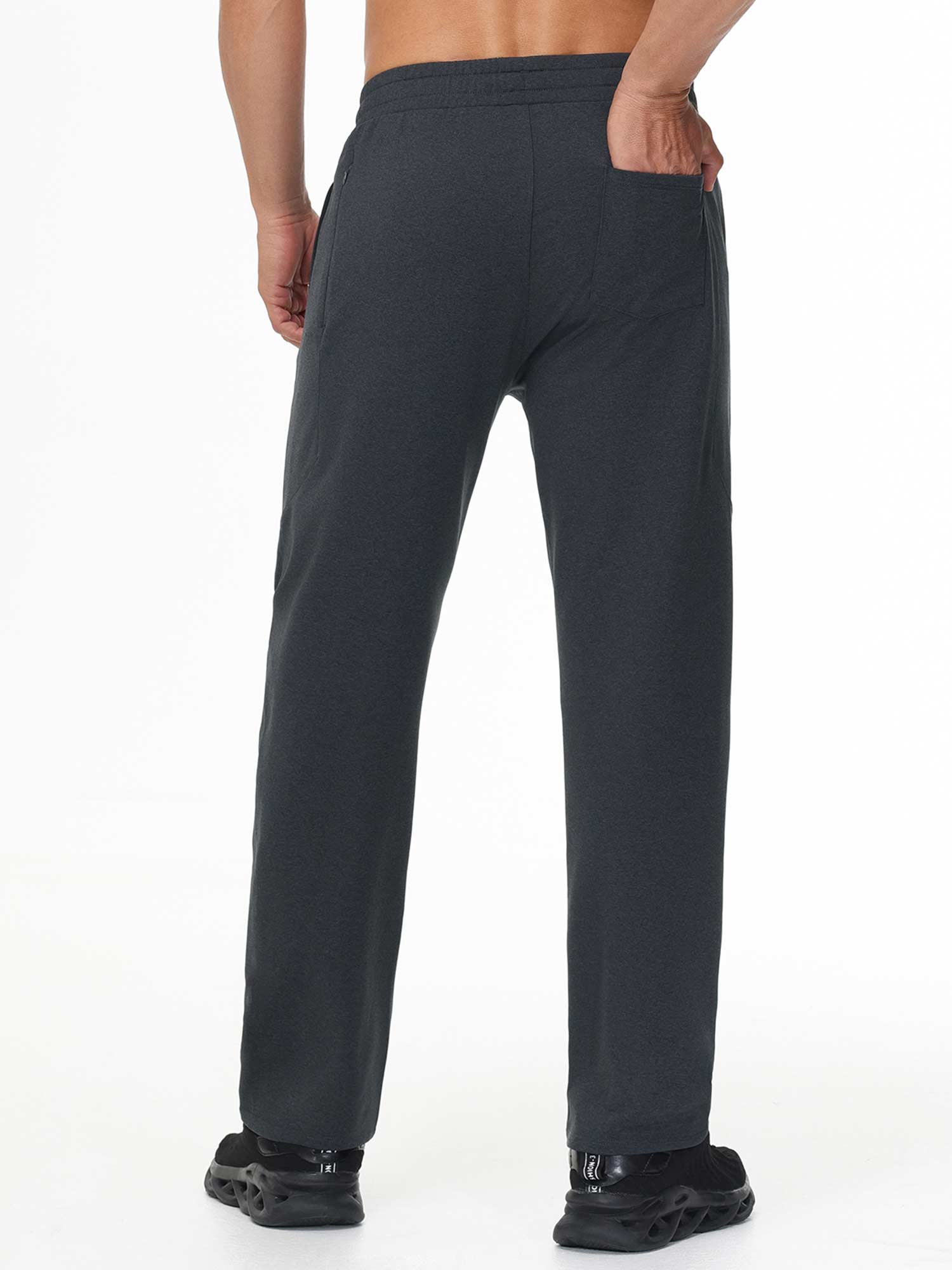 Men's fleece-lined water-resistant straight leg pants, charcoal back view. #color_Dark Gray