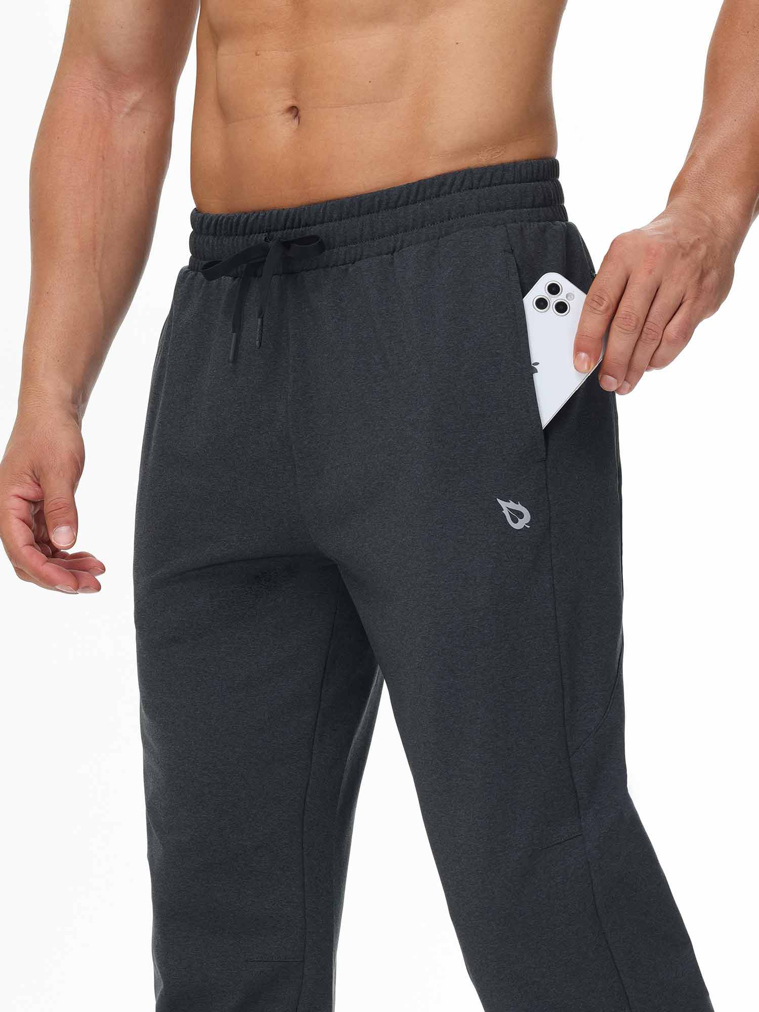 Dark grey men's fleece-lined straight leg athletic pants with phone pocket. #color_Dark Gray