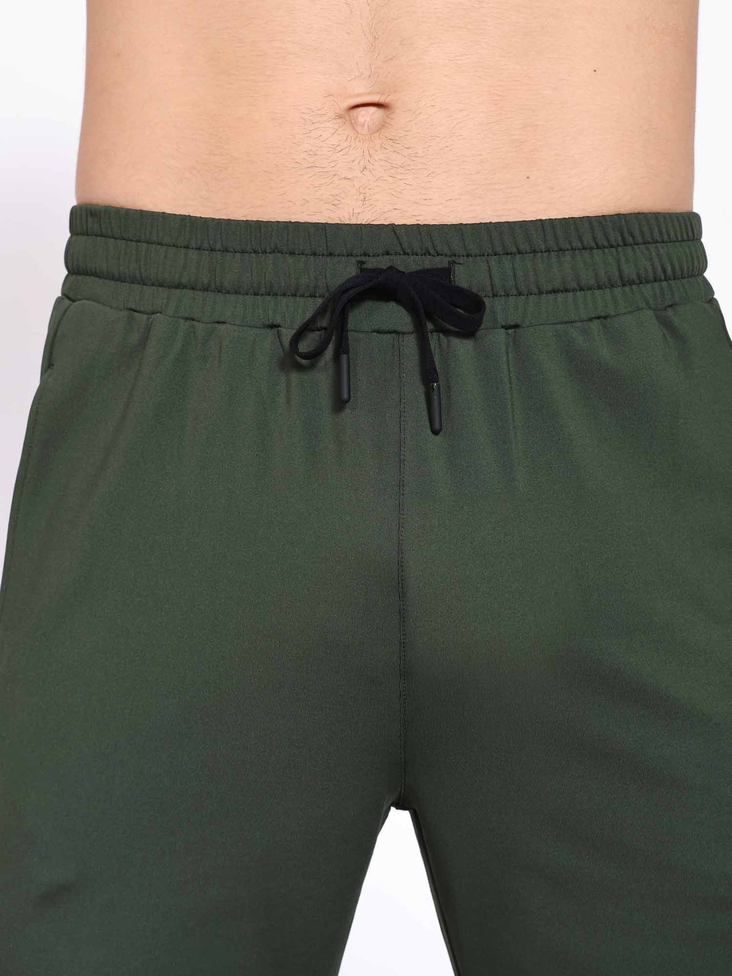 Close-up of elastic waistband with adjustable drawstring on Baleaf men's army green pants