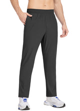 Men's dark grey elastic-waist running pants with side pockets, lightweight nylon. #color_Black