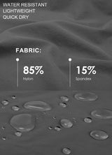 Men's running pants: Water-resistant, quick dry fabric (85% nylon, 15% spandex). Water droplets shown. #color_Gray