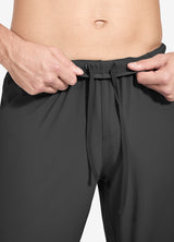 Men's dark grey running pants elastic waist with adjustable drawstring #color_Black