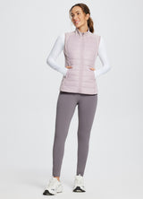 Light pink quilted women's running slim-fit puffer vest