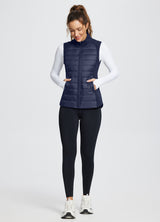 Running Slim-Fit Puffer Vest in navy blue, polyester-cotton blend.