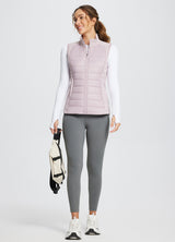 Running women's light pink slim-fit puffer vest with zipper.