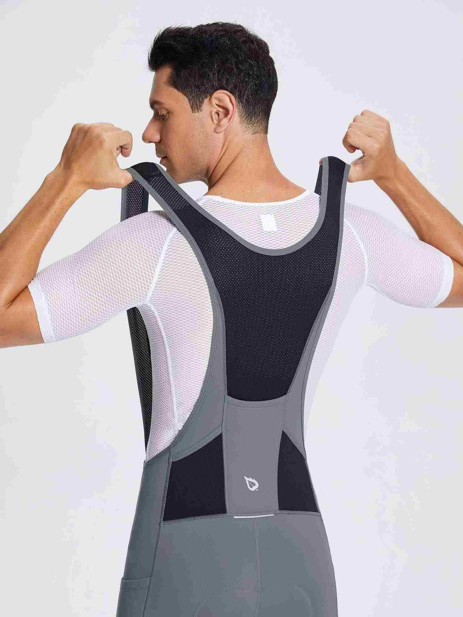 Men's charcoal grey fleece bib cycling tights featuring black mesh straps.