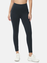 Dark fleece-lined water-resistant running leggings with high waist & pockets #color_Black