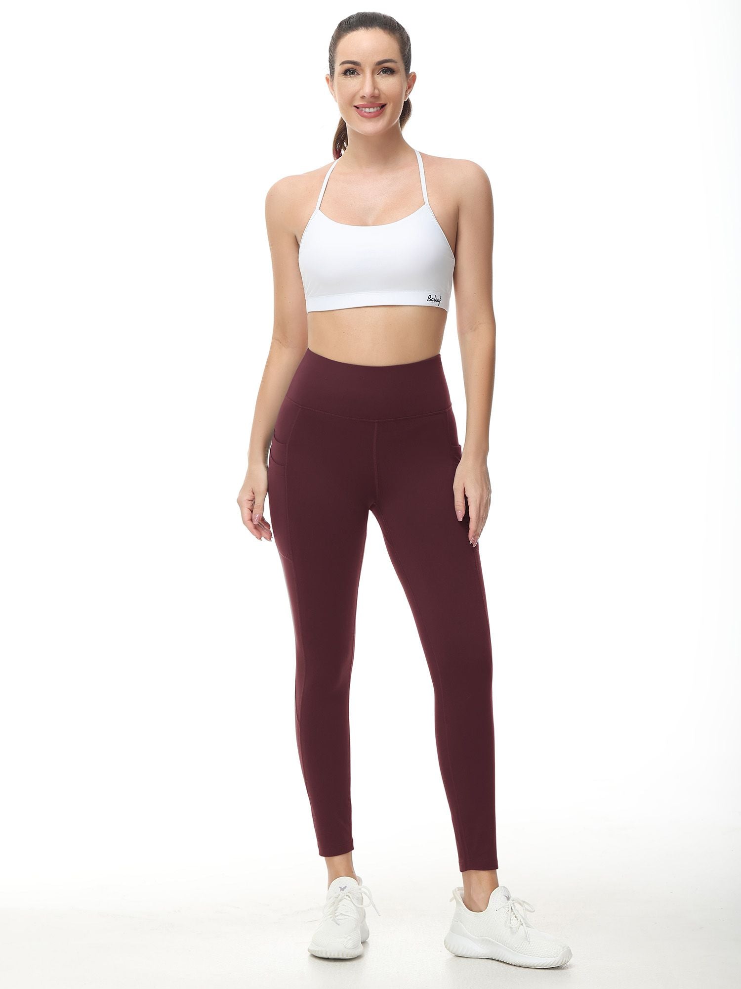 Maroon high-waist fleece-lined water-resistant running leggings #color_Wine Red
