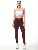 Maroon high-waist fleece-lined water-resistant running leggings #color_Wine Red