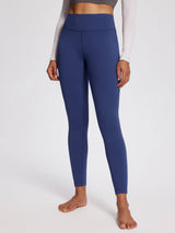 Women's petite dark blue fleece-lined yoga leggings with high waistband. #color_Navy Blue
