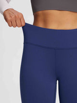 Women's petite navy fleece-lined yoga leggings high waistband stretch #color_Navy Blue