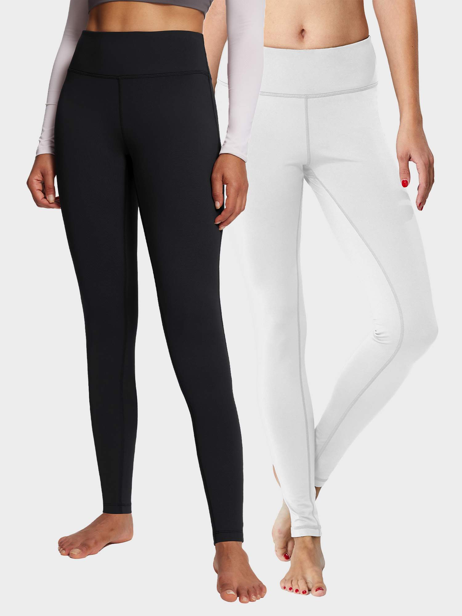 Black and white thermal fleece lined yoga leggings with high waistband (2-Pack) #color_Blue/White
