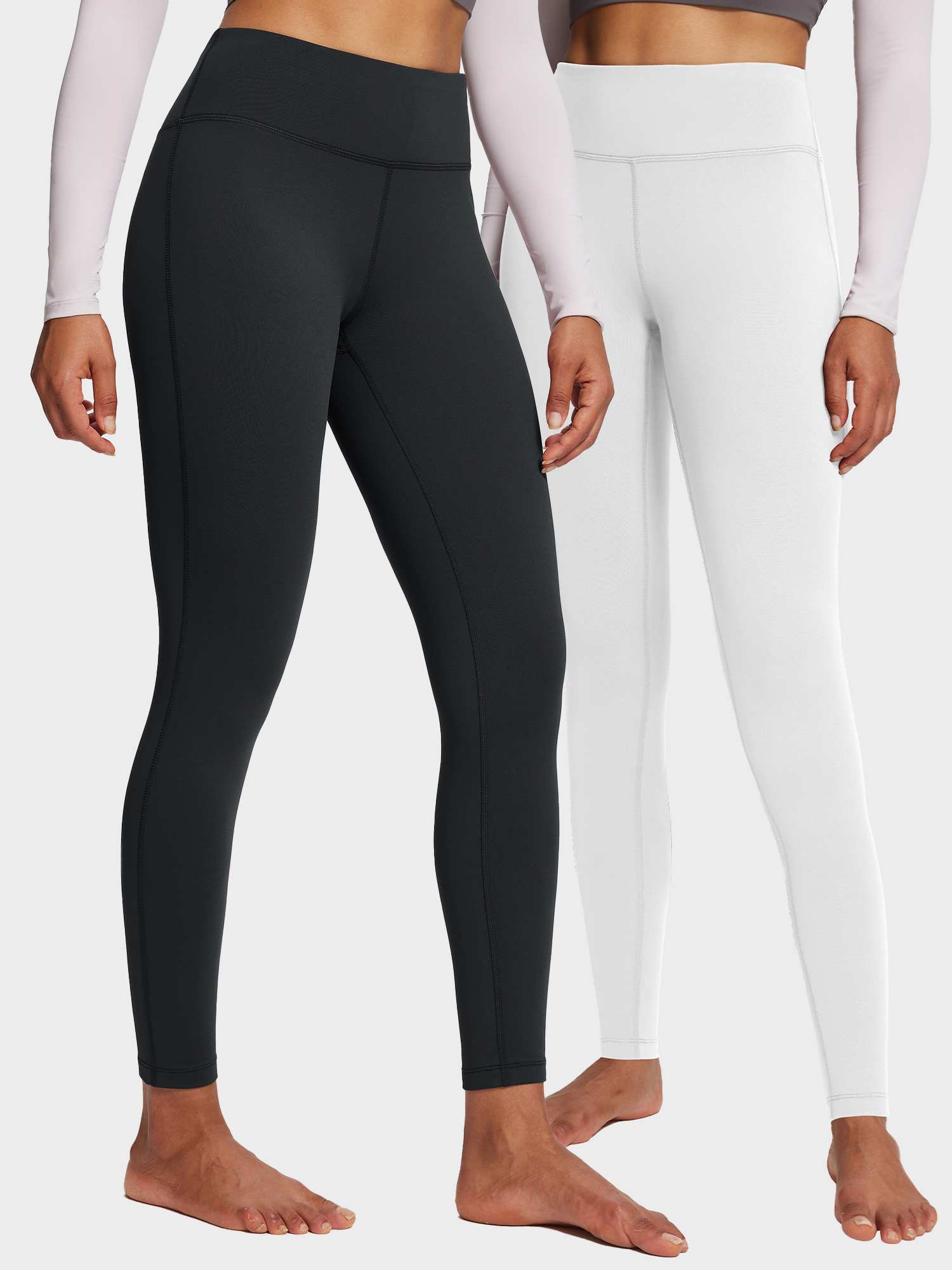 High waist thermal fleece lined yoga leggings in black and white (2-pack). #color_Black/White