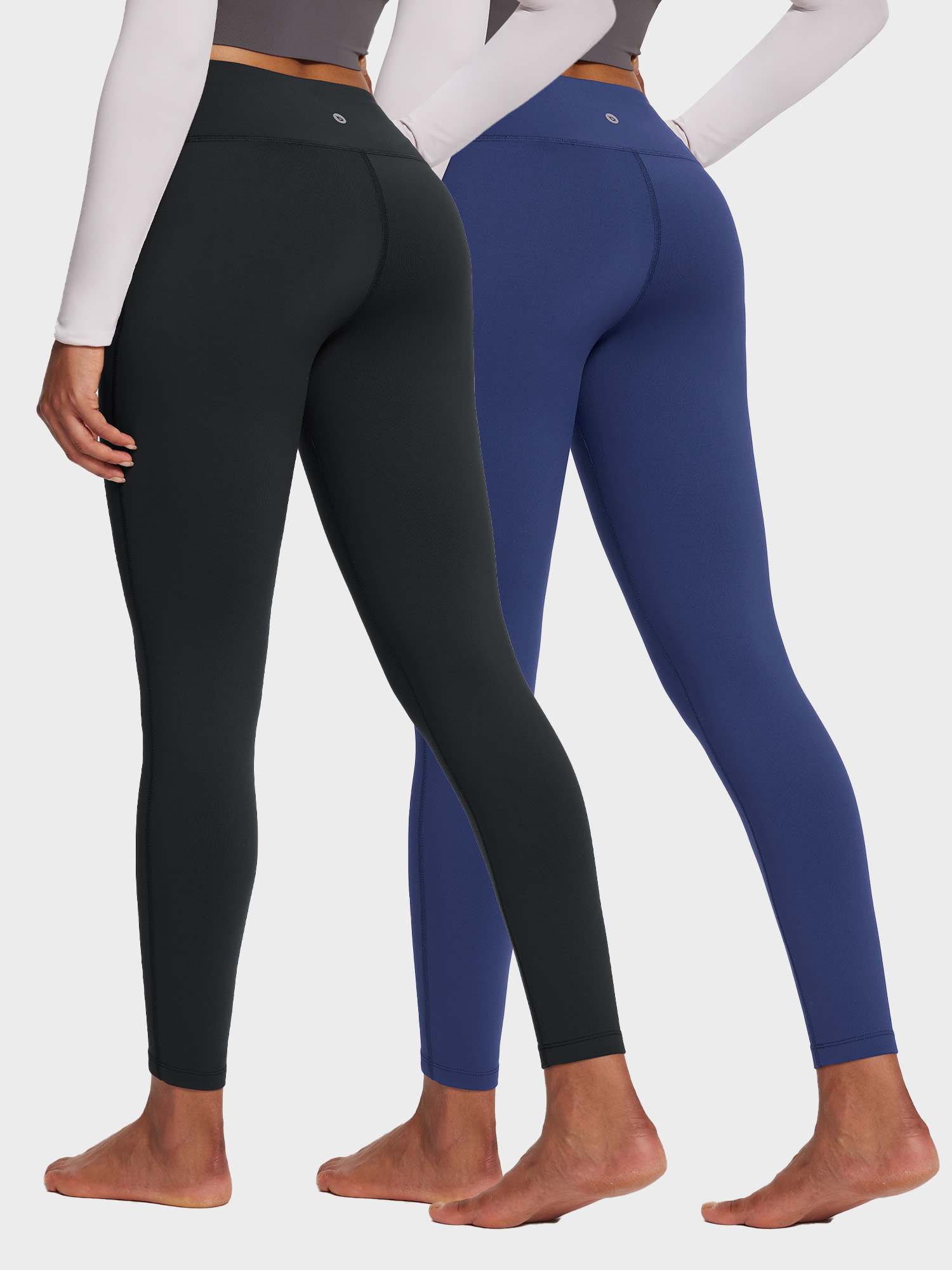Black and deep blue fleece lined thermal yoga leggings for women with high waistbands. #color_Black/Blue