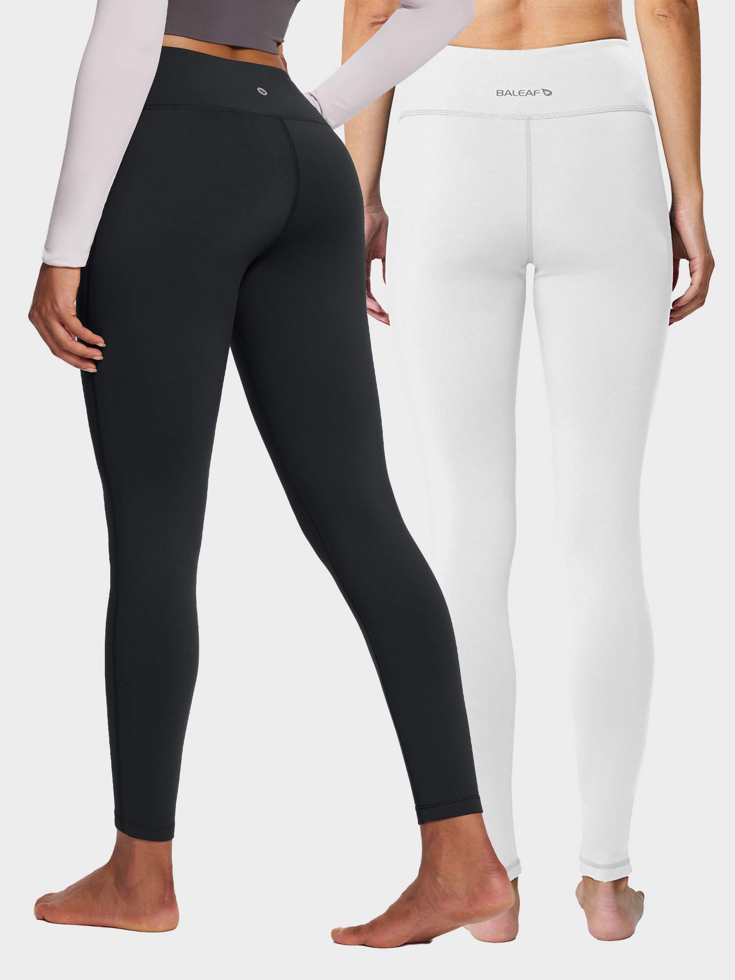 BALEAF thermal fleece lined yoga leggings in black and white, 2-pack #color_Black/White