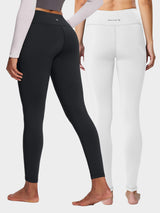 BALEAF thermal fleece lined yoga leggings in black and white, 2-pack #color_Black/White