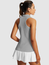 Light grey women's sleeveless golf polo shirt, mock neck collar, racerback design. #color_Light Gray