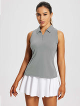 Women's grey sleeveless golf polo shirt with quarter zip collar #color_Light Gray