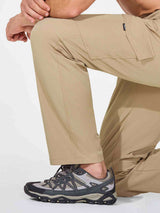 Men's khaki UPF 50+ quick-dry hiking cargo pants with multiple pockets and hiking shoes. #color_Brown