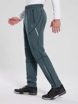 Men's dark teal elastic waist fleece mountain pants featuring reflective accents and zippered ankles. #color_Dark Gray