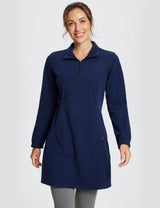 Navy blue Baleaf thermal tunic dress with quarter zip, long sleeves, and kangaroo pocket. Cozy and stylish.
