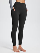 Black Laureate High-Rise Thermal Leggings with side pockets and fleece lining for warmth.
