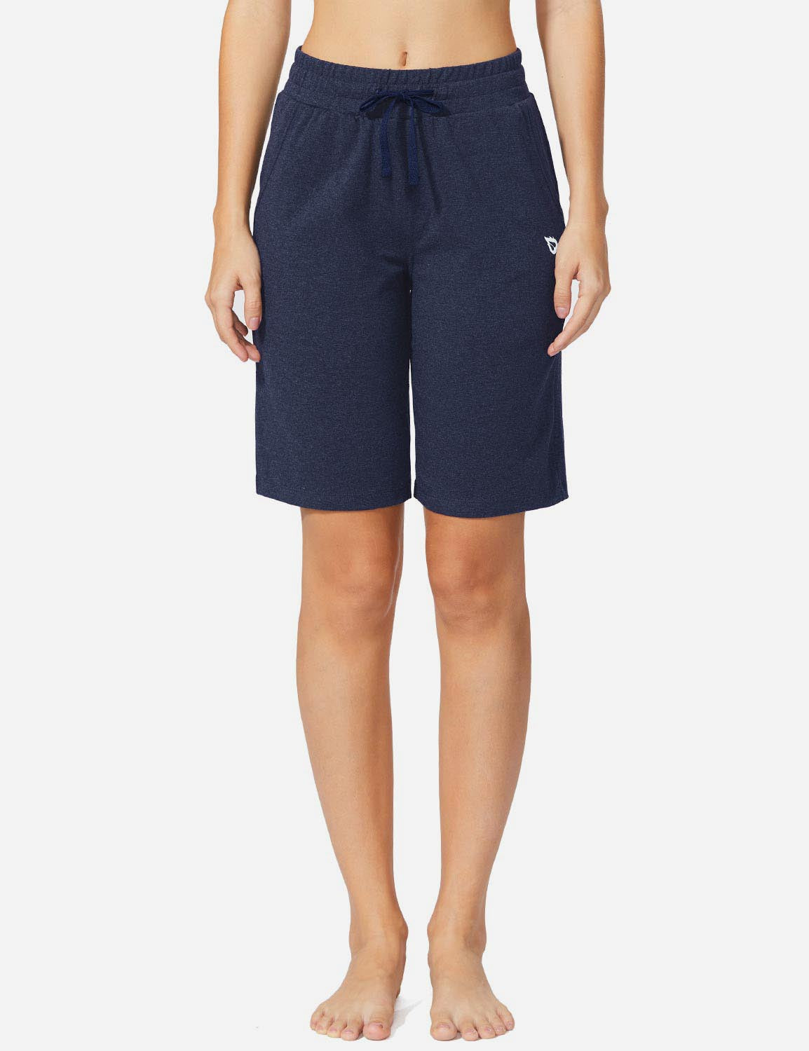 Baleaf Women's Mid-Rise Cotton Pocketed Bermuda Shorts abh104 Charcoal Front