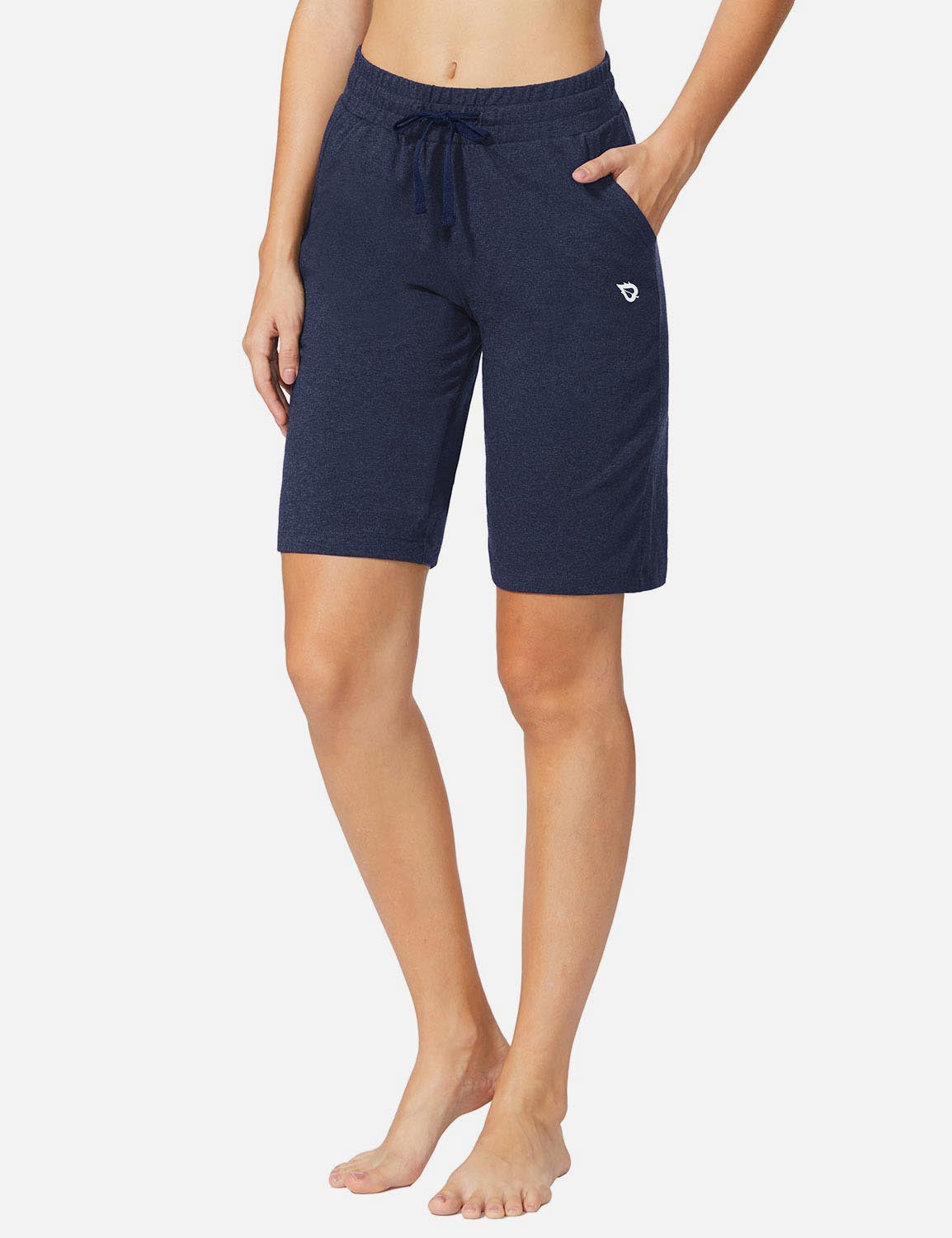 Baleaf Women's Mid-Rise Cotton Pocketed Bermuda Shorts abh104 Charcoal Side
