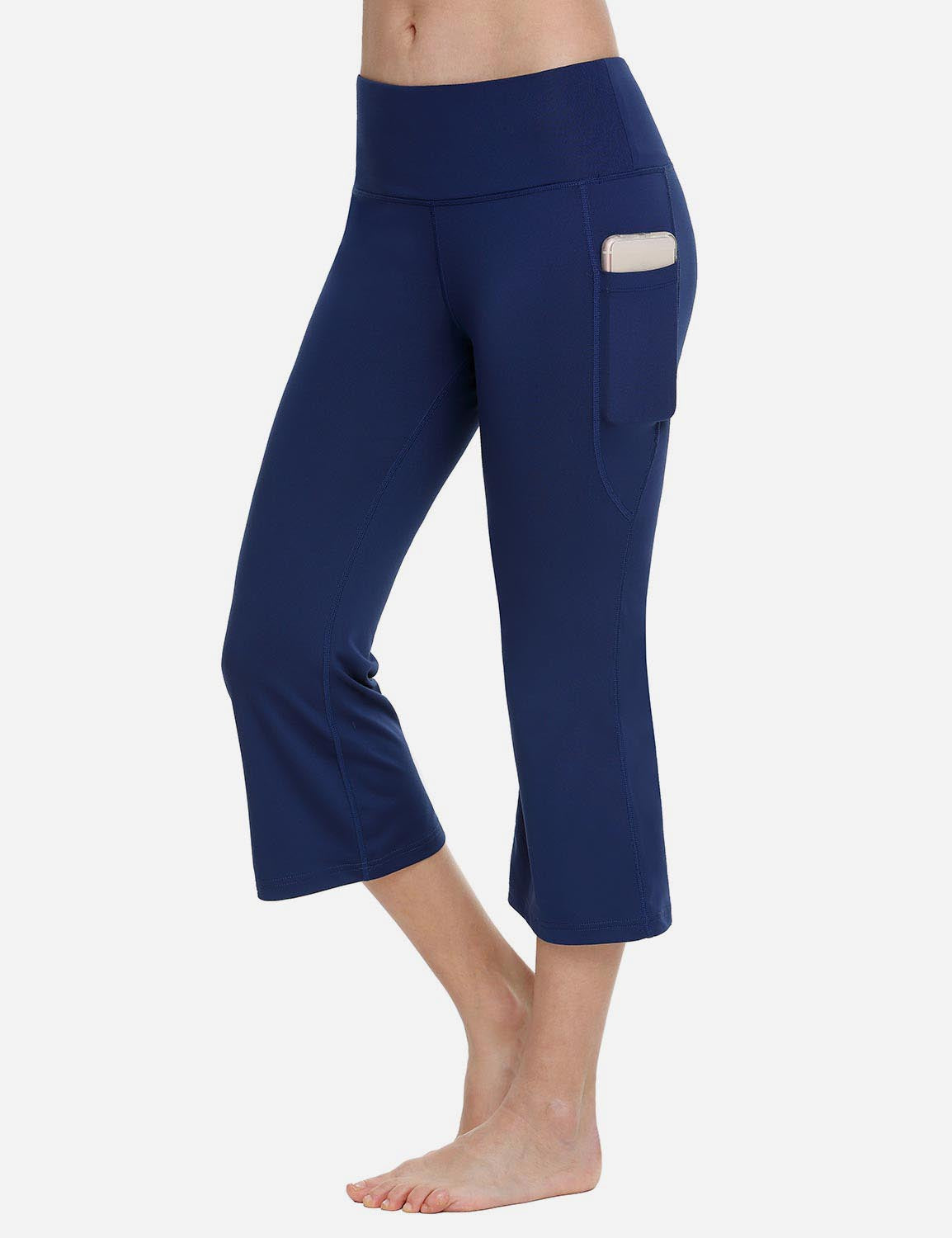 Baleaf Women Mid Rise Side & Hidden Pocketed Bootleg Basic Capris abh111 Navy Side