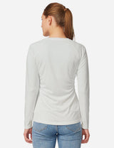 White UPF50+ long-sleeve sun shirt, perfect for hiking and travel adventures. #color_White