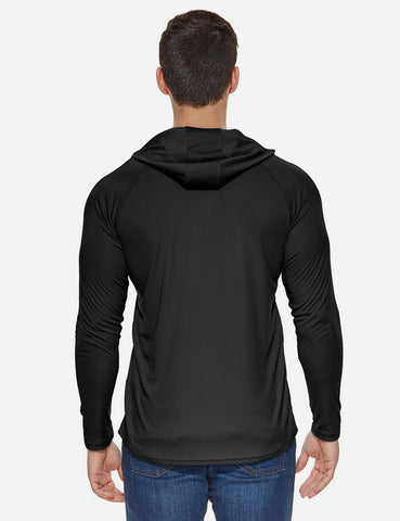 Baleaf Men's UPF50+ Hooded & Thumbhole Comfort Fit Long Sleeved Shirt aga030 Black Back