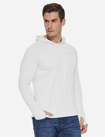 Baleaf Men's UPF50+ Hooded & Thumbhole Comfort Fit Long Sleeved Shirt aga030 White Side