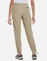 Laureate UPF50+ DWR hiking pants in tan, with rear zip pocket and ankle drawcords. #color_Suntan